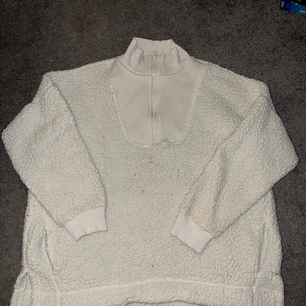Aeries Cozy Ivory Sherpa Quarter-Zip Pullover